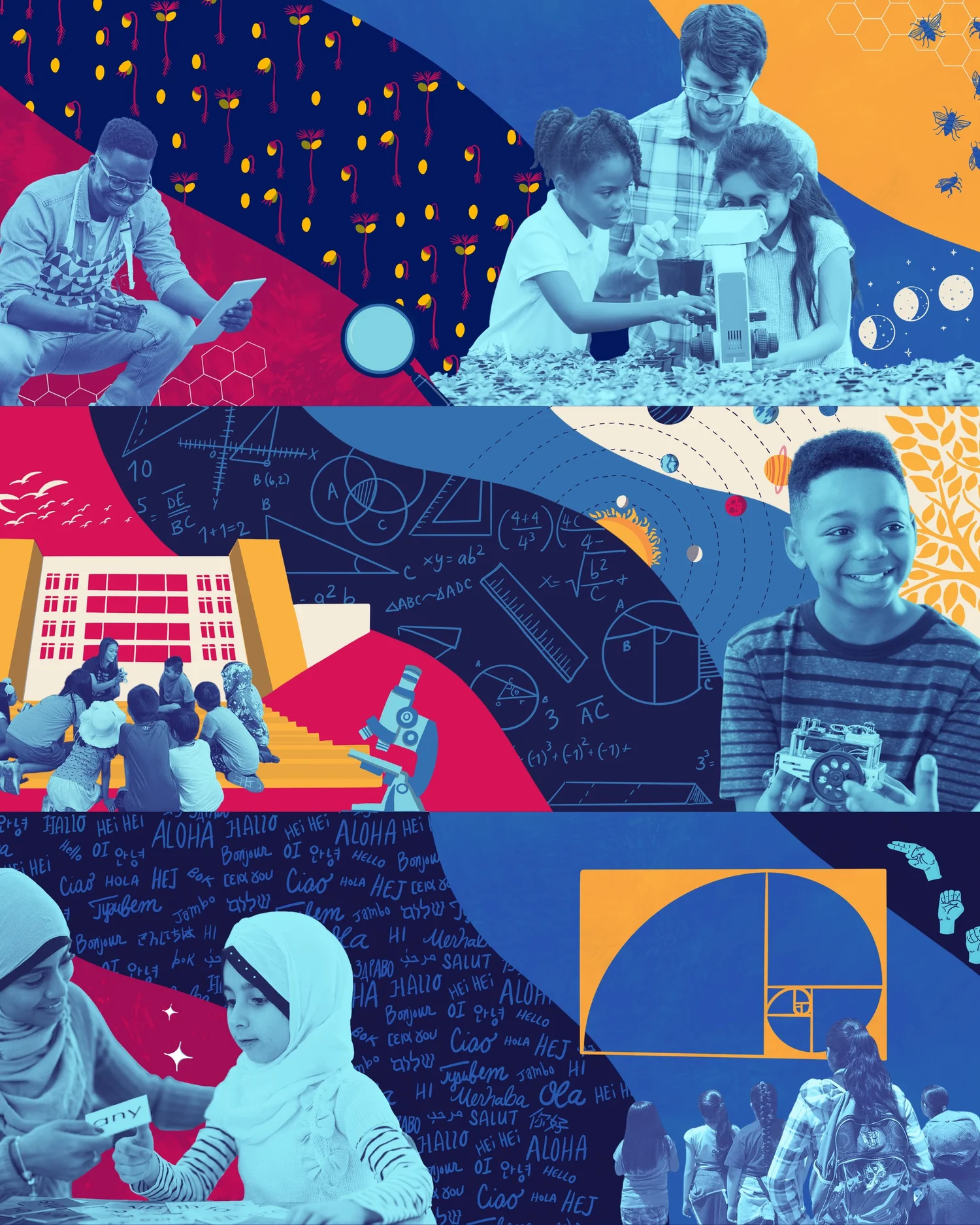 Collage of figures, star charts and geometry imagining possible futures